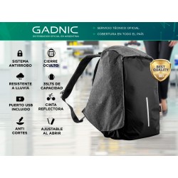 ? Mochila Antirrobo Gadnic 35L - Impermeable, con puerto USB y compartimento para notebook