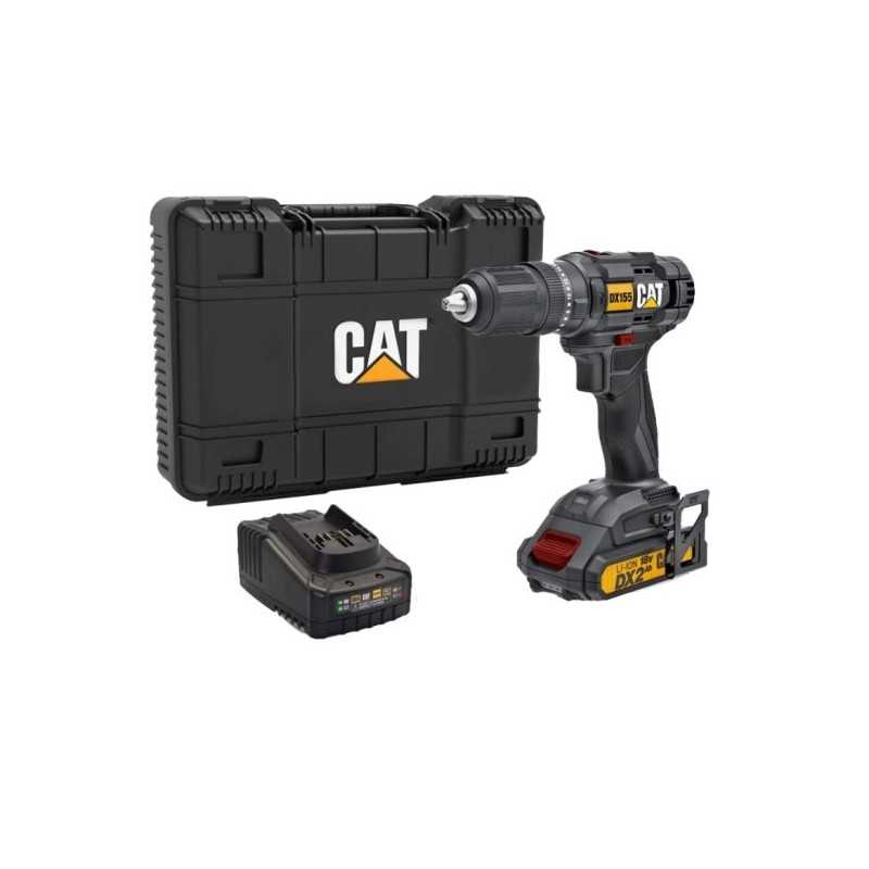 Taladro Percutor atornillador 18V + Cargador + Batería en Maletín CAT DX155